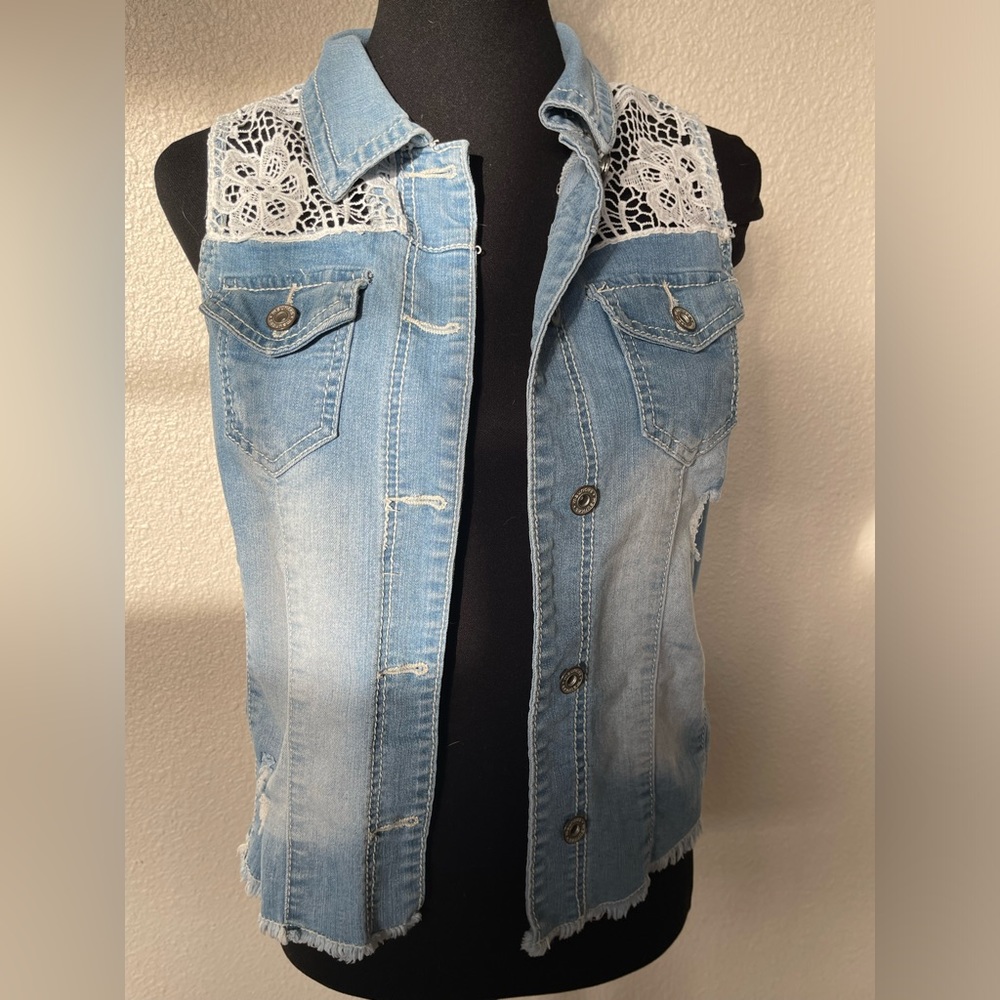Jean vest with crochet shoulders